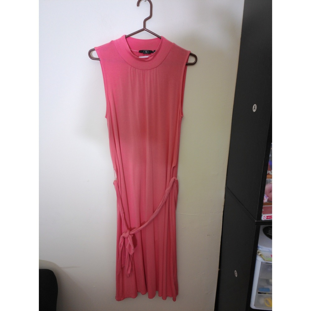 G by Giuliana Maxi Dress Womens XL Coral Pink Sleeveless Mock Neck Belted Jersey